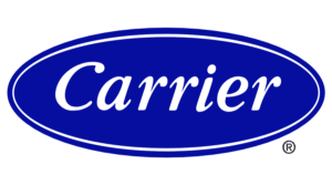 Blue oval logo with white text reading "Carrier" and a registered trademark symbol.